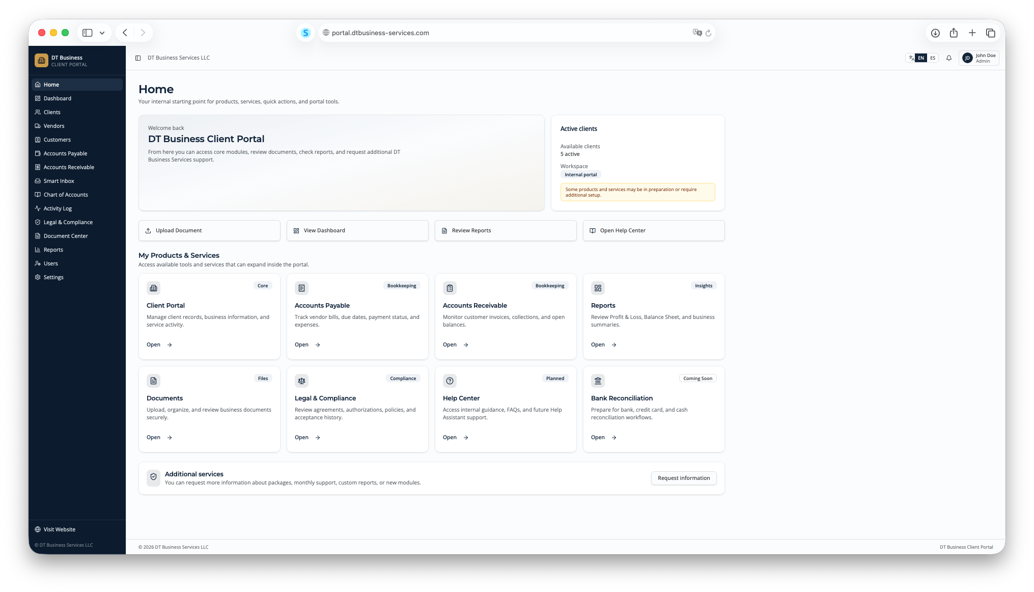 Client portal home preview
